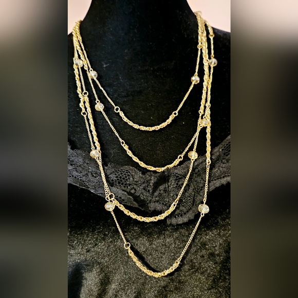 New 4 stands gold chain elegant embellished with Yellow Stones - Picture 6 of 8